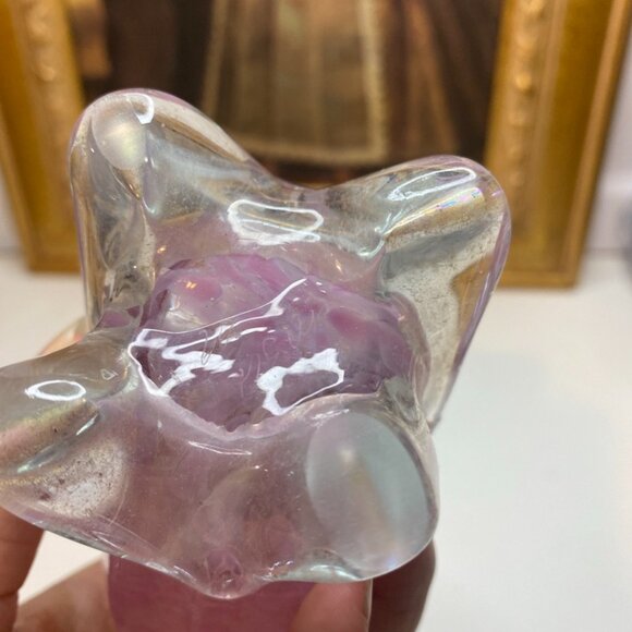 Mount St. Helens Ash Art Glass Footed Pink Heart Shape Oil Lamp Used Signed - Picture 10 of 12